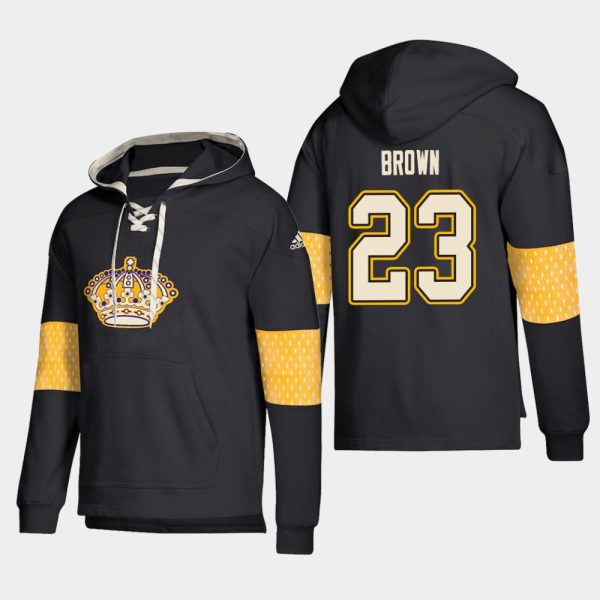 Stunning Los Angeles Kings #23 Dustin Brown Black adidas Lace Up Pullover Hoodie