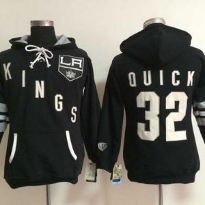 Exquisite Los Angeles Kings #32 Jonathan Quick Black Women's Old Time Heidi NHL Hoodie