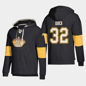 Premium Los Angeles Kings #32 Jonathan Quick Black adidas Lace Up Pullover Hoodie