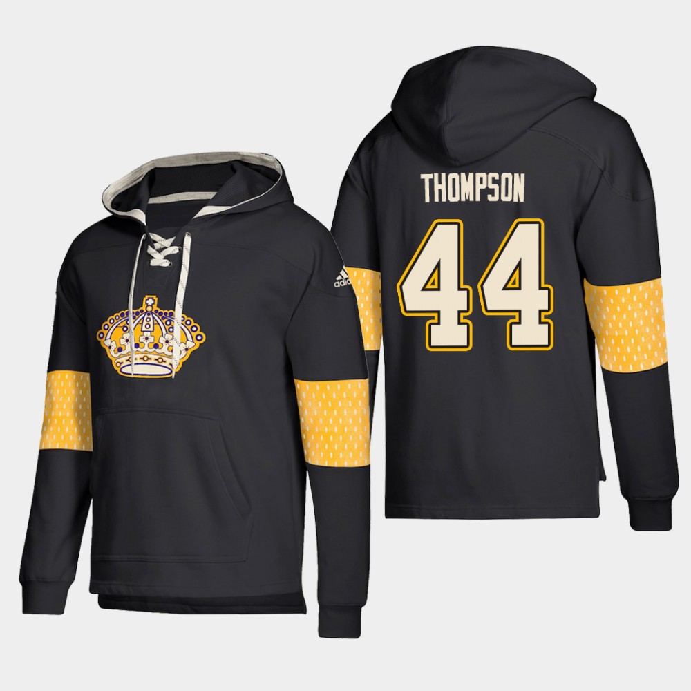 Premium Los Angeles Kings #44 Nate Thompson Black adidas Lace Up Pullover Hoodie