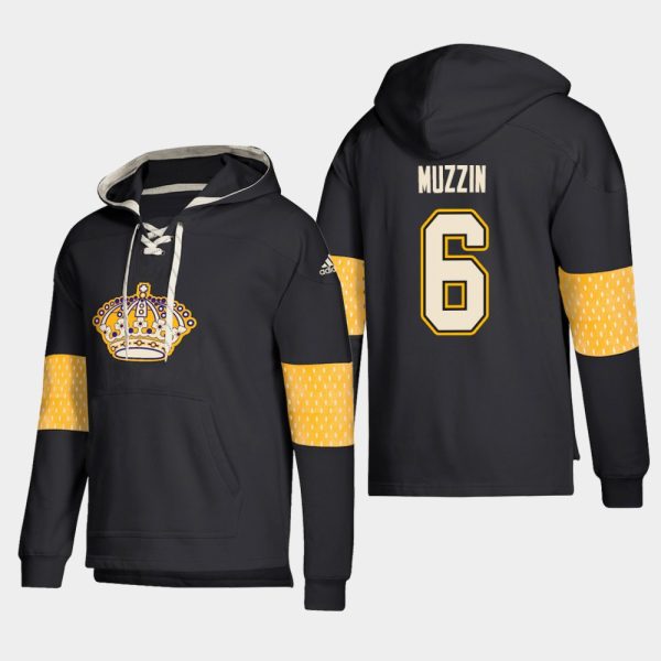 Exceptional Los Angeles Kings #6 Jake Muzzin Black adidas Lace Up Pullover Hoodie
