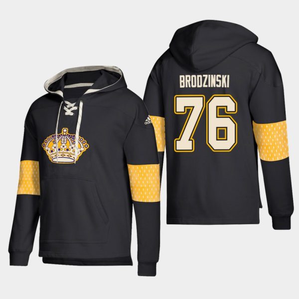 Premium Los Angeles Kings #76 Jonny Brodzinski Black adidas Lace Up Pullover Hoodie