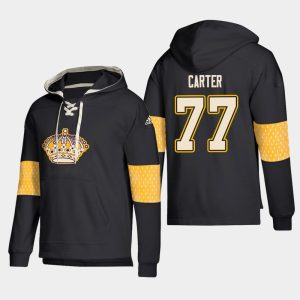 Stunning Los Angeles Kings #77 Jeff Carter Black adidas Lace Up Pullover Hoodie