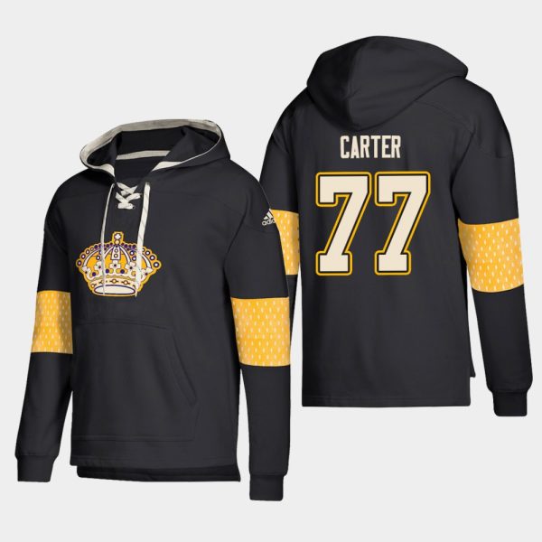 Stunning Los Angeles Kings #77 Jeff Carter Black adidas Lace Up Pullover Hoodie