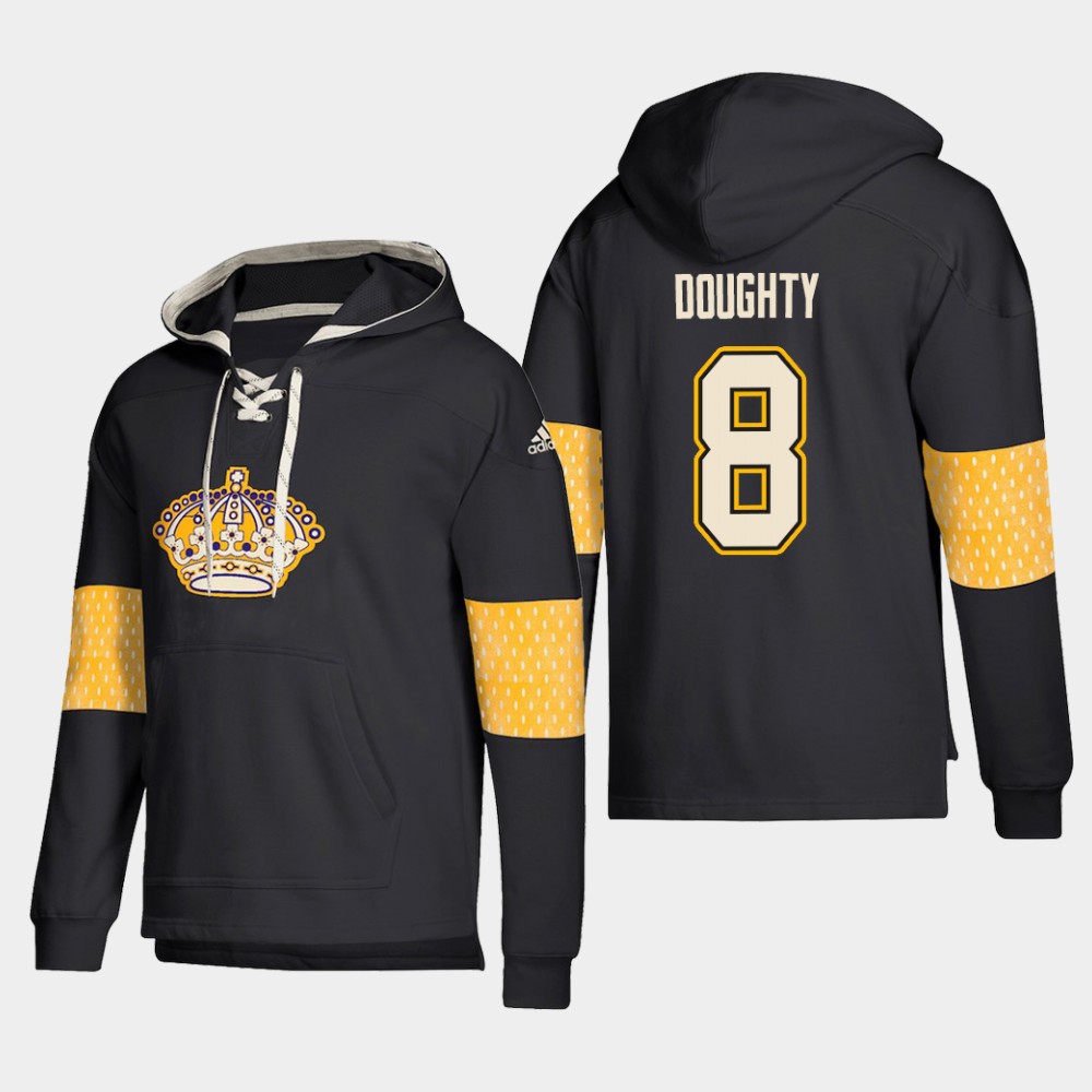 Outstanding Los Angeles Kings #8 Drew Doughty Black adidas Lace Up Pullover Hoodie