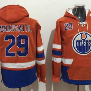 First - rate Oilers #29 Leon Draisaitl Orange Name & Number Pullover NHL Hoodie