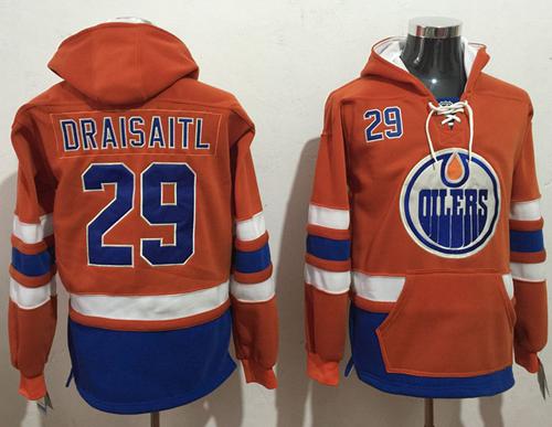 First - rate Oilers #29 Leon Draisaitl Orange Name & Number Pullover NHL Hoodie