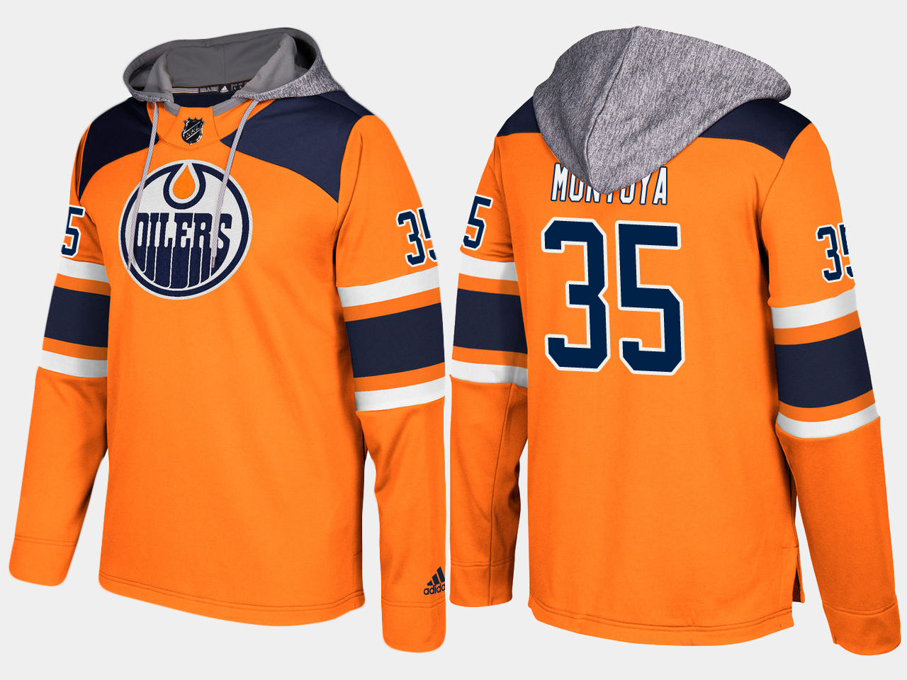 Outstanding Oilers #35 Al Montoya Orange Name And Number Hoodie