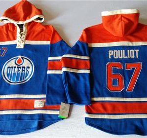 Outstanding Oilers #67 Benoit Pouliot Light Blue Sawyer Hooded Sweatshirt Stitched NHL Jersey