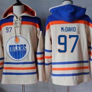 Gorgeous Oilers #97 Connor McDavid Cream Sawyer Hooded Sweatshirt Stitched NHL Jersey