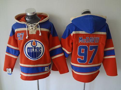 Outstanding Oilers #97 Connor McDavid Orange Sawyer Hooded Sweatshirt Stitched NHL Jersey