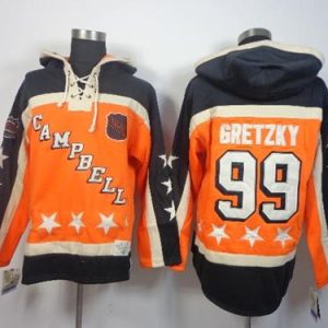 Stunning Oilers #99 Wayne Gretzky Orange All Star Sawyer Hooded Sweatshirt Stitched NHL Jersey