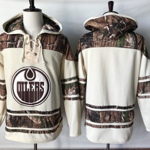 Premium Oilers Blank Cream Camo NHL Hoodie