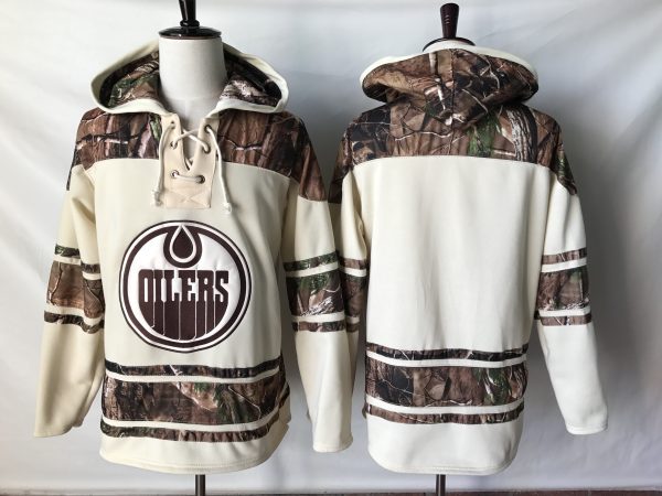 Premium Oilers Blank Cream Camo NHL Hoodie