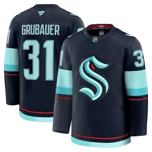 Exceptional Philipp Grubauer Seattle Kraken Home Premium Jersey   Deep Sea Blue
