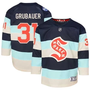 Premium Philipp Grubauer Seattle Kraken Youth 2024 NHL Winter Classic Premier Player Jersey   Deep Sea Blue