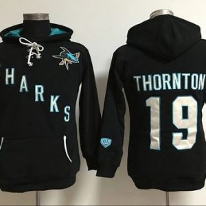 First - rate San Jose Sharks #19 Joe Thornton Black Women's Old Time Heidi NHL Hoodie
