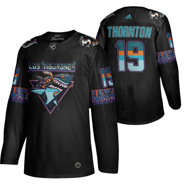 Exceptional San Jose Sharks #19 Joe Thornton Men's Adidas 2020 Los Tiburones Limited NHL Jersey Black