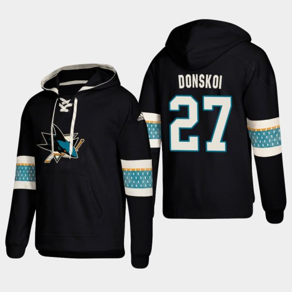 Gorgeous San Jose Sharks #27 Joonas Donskoi Black adidas Lace Up Pullover Hoodie