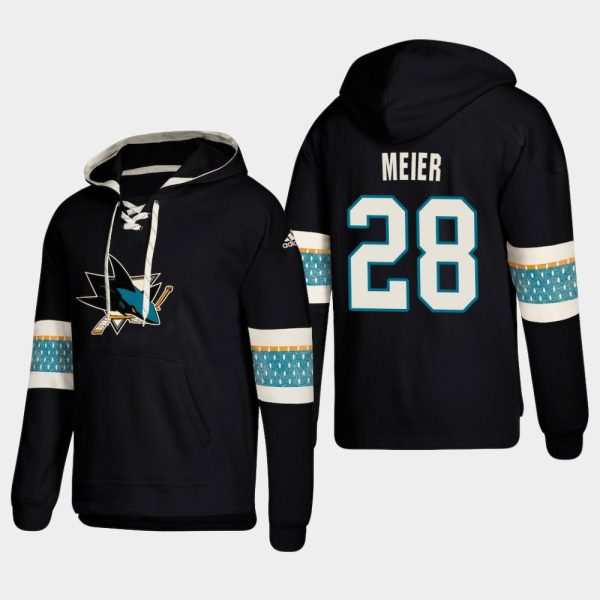 Superior San Jose Sharks #28 Timo Meier Black adidas Lace Up Pullover Hoodie