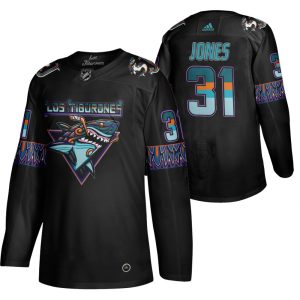 Exquisite San Jose Sharks #31 Martin Jones Men's Adidas 2020 Los Tiburones Limited NHL Jersey Black