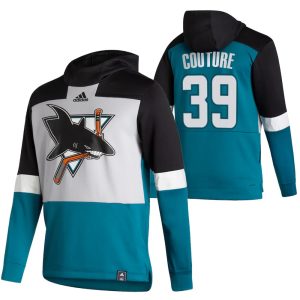 Magnificent San Jose Sharks #39 Logan Couture Adidas Reverse Retro Pullover Hoodie Gray Teal
