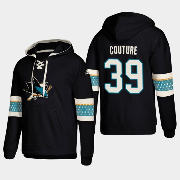 Outstanding San Jose Sharks #39 Logan Couture Black adidas Lace Up Pullover Hoodie