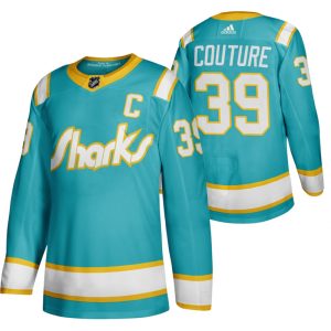 Exquisite San Jose Sharks #39 Logan Couture Men's Adidas 2020 Throwback Authentic Player NHL Jersey Teal