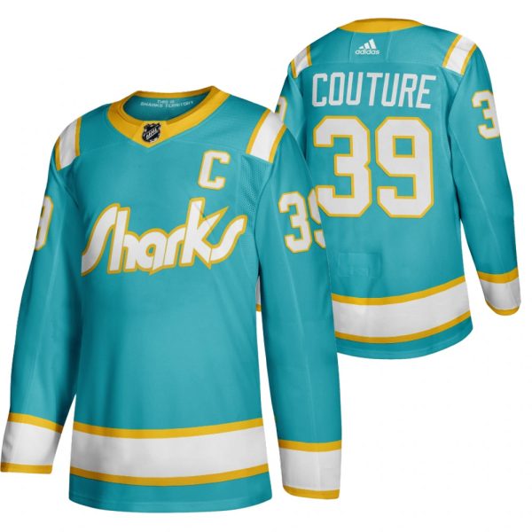 Exquisite San Jose Sharks #39 Logan Couture Men's Adidas 2020 Throwback Authentic Player NHL Jersey Teal