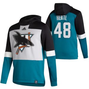 Gorgeous San Jose Sharks #48 Tomas Hertl Adidas Reverse Retro Pullover Hoodie Gray Teal