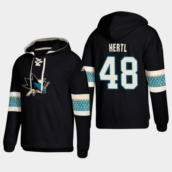 Magnificent San Jose Sharks #48 Tomas Hertl Black adidas Lace Up Pullover Hoodie