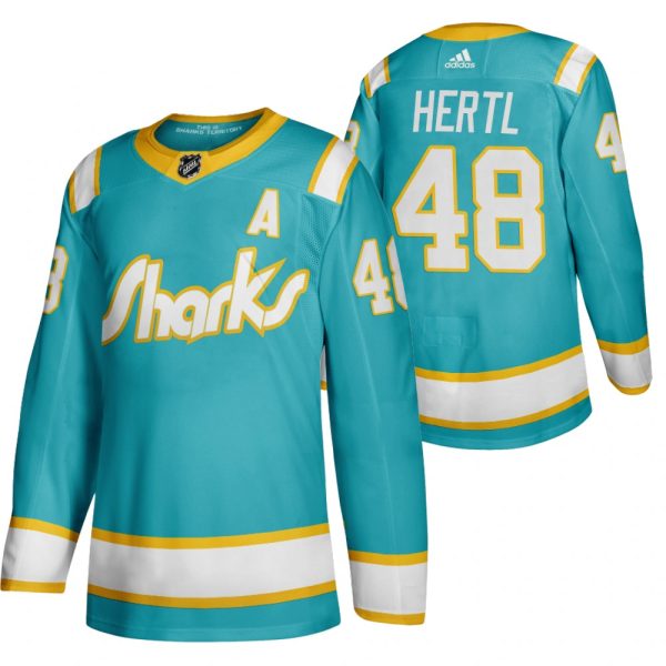 Gorgeous San Jose Sharks #48 Tomas Hertl Men's Adidas 2020 Throwback Authentic Player NHL Jersey Teal
