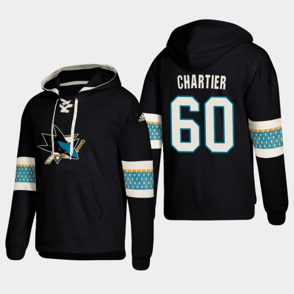 Premium San Jose Sharks #60 Rourke Chartier Black adidas Lace Up Pullover Hoodie