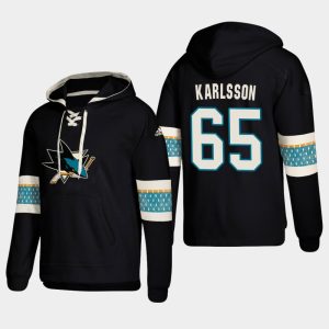 Splendid San Jose Sharks #65 Erik Karlsson Black adidas Lace Up Pullover Hoodie