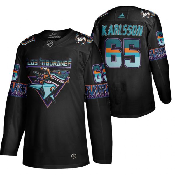 Gorgeous San Jose Sharks #65 Erik Karlsson Men's Adidas 2020 Los Tiburones Limited NHL Jersey Black