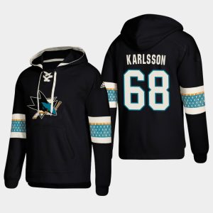 Exceptional San Jose Sharks #68 Melker Karlsson Black adidas Lace Up Pullover Hoodie