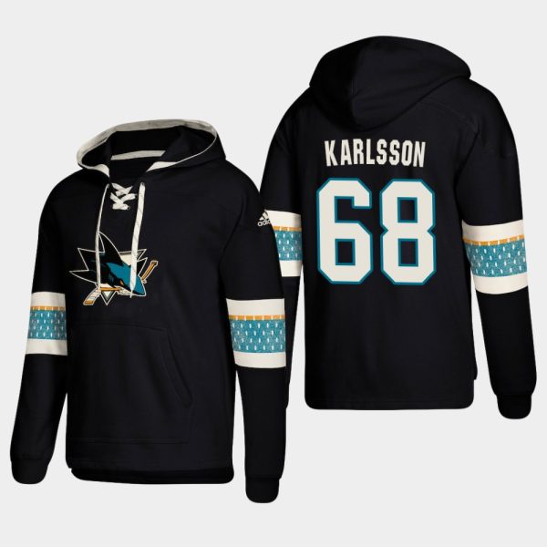 Exceptional San Jose Sharks #68 Melker Karlsson Black adidas Lace Up Pullover Hoodie