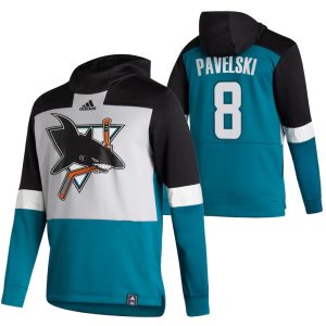 Premium San Jose Sharks #8 Joe Pavelski Adidas Reverse Retro Pullover Hoodie Gray Teal