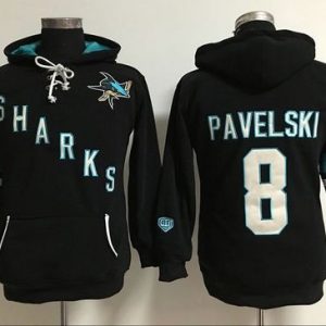 Magnificent San Jose Sharks #8 Joe Pavelski Black Women's Old Time Heidi NHL Hoodie