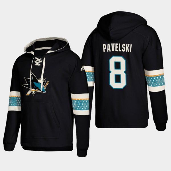 Magnificent San Jose Sharks #8 Joe Pavelski Black adidas Lace Up Pullover Hoodie