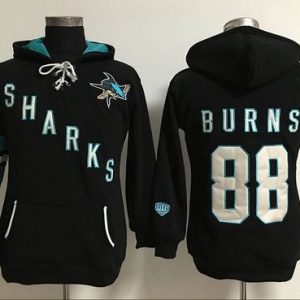 First - rate San Jose Sharks #88 Brent Burns Black Women's Old Time Heidi NHL Hoodie