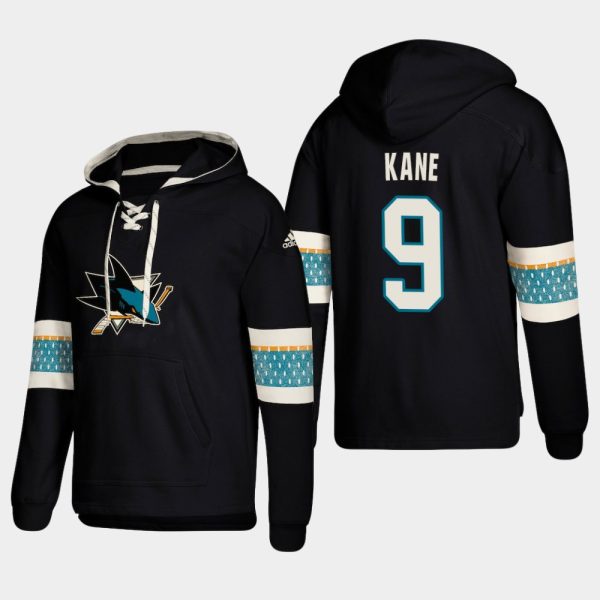 Splendid San Jose Sharks #9 Evander Kane Black adidas Lace Up Pullover Hoodie