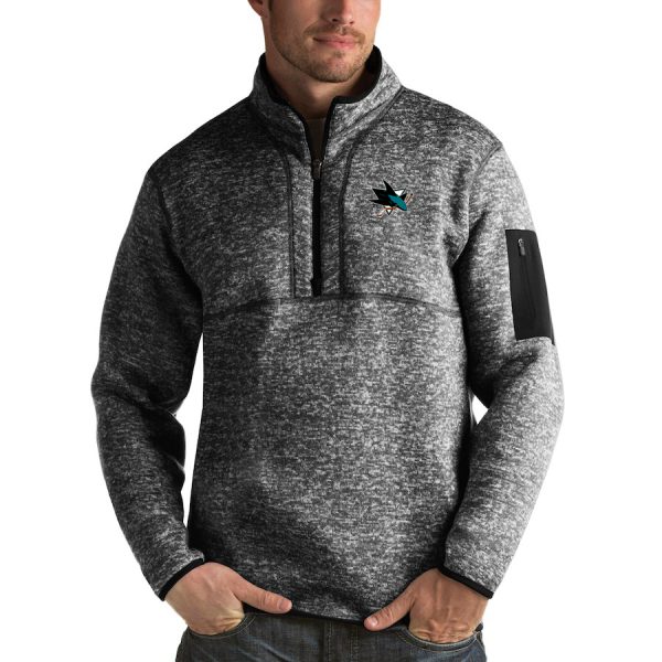 First - rate San Jose Sharks Antigua Fortune Quarter Zip Pullover Jacket Charcoal