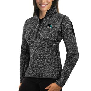 Stunning San Jose Sharks Antigua Women's Fortune 1/2 Zip Pullover Sweater Charcoal