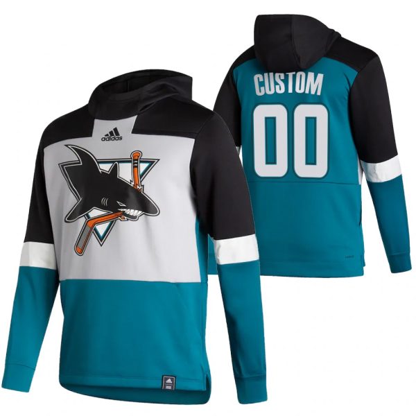 Premium San Jose Sharks Custom Adidas Reverse Retro Pullover Hoodie Gray Teal