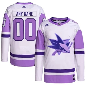 Superior San Jose Sharks adidas Hockey Fights Cancer Primegreen Authentic Custom Jersey   White/Purple