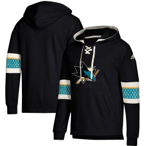 Premium San Jose Sharks adidas Jersey Lace Up Pullover Hoodie Black