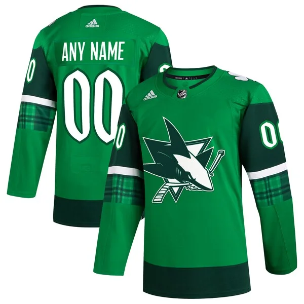 Premium San Jose Sharks adidas St. Patrick's Day Authentic Custom Jersey Kelly Green