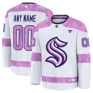 Splendid Seattle Kraken 2024 Hockey Fights Cancer Custom Practice Jersey   White