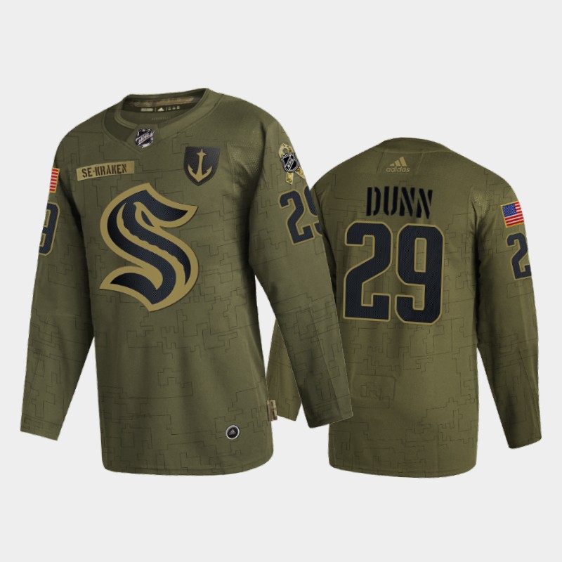 Magnificent Seattle Kraken #29 Vince Dunn Men's Adidas Veterans Day 2022 Military Appreciation NHL Jersey Olive
